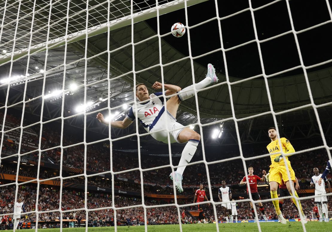 Spurs' Micky van de Ven pulled off a spectacular goal clearance in the win over United.