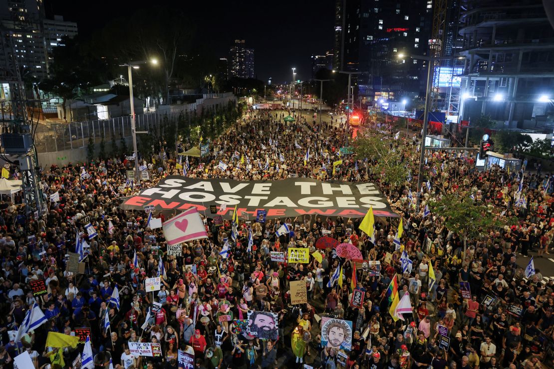 Protesters in Tel Aviv on May 24 demand the release of Israeli hostages kidnapped during the deadly October 7, 2023, attack on Israel by Hamas.