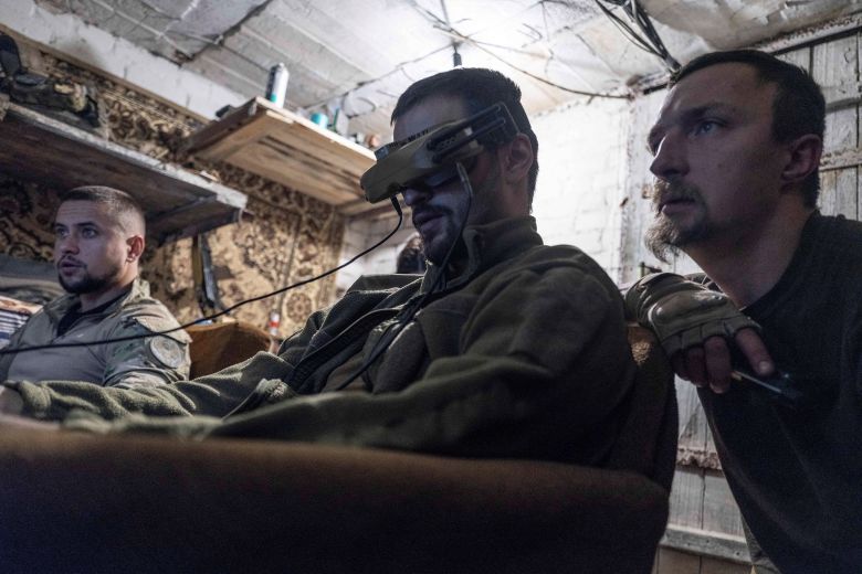 A soldier operates a first-person view drone, from the frontline town of Kostiantynivka on May 23.