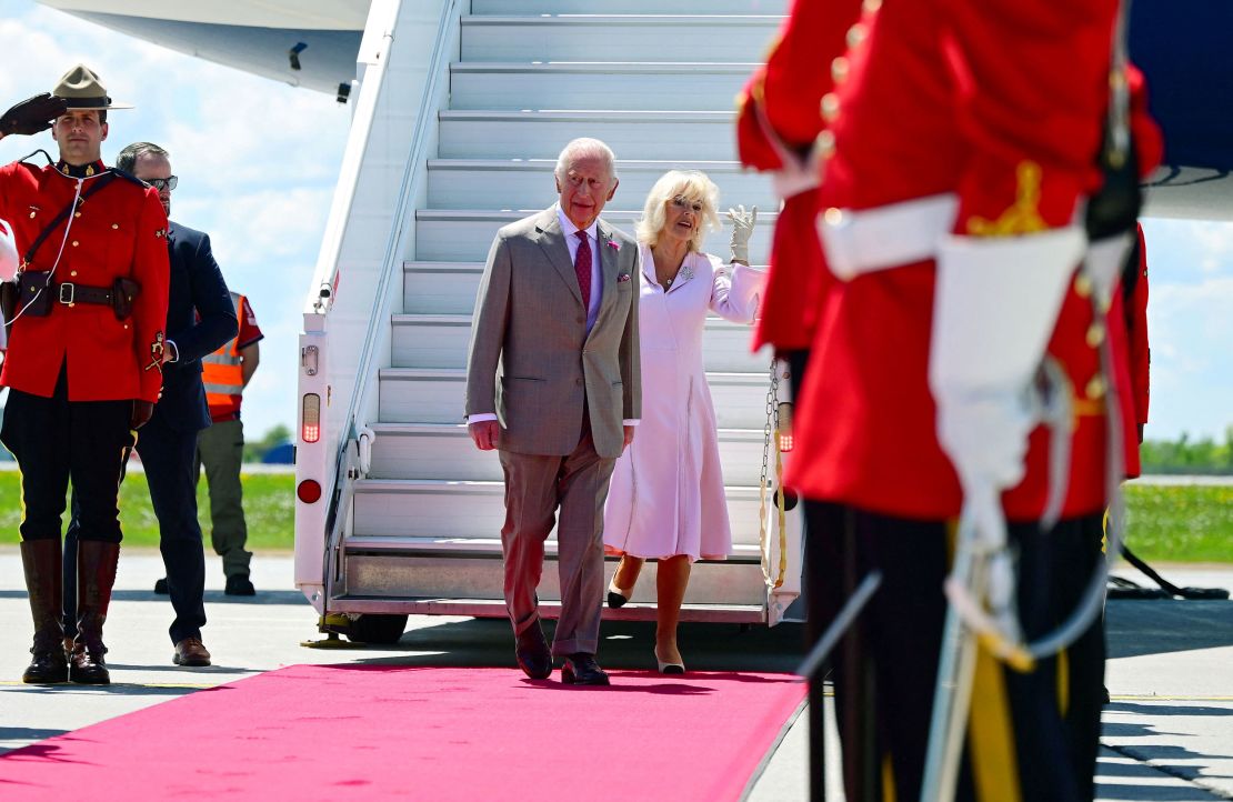 The King and Queen, pictured during their arrival on Monday, were said to be