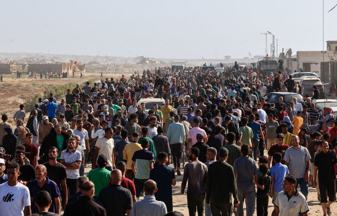 Palestinians gather near an aid distribution site run by the US-backed Gaza Humanitarian Foundation in Rafah, Gaza, on Tuesday.