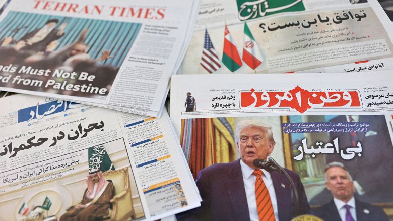 An Iranian newspaper with a cover photo of U.S. President Donald Trump and U.S. Middle East envoy Steve Witkoff is seen in Tehran, Iran, May 11, 2025.