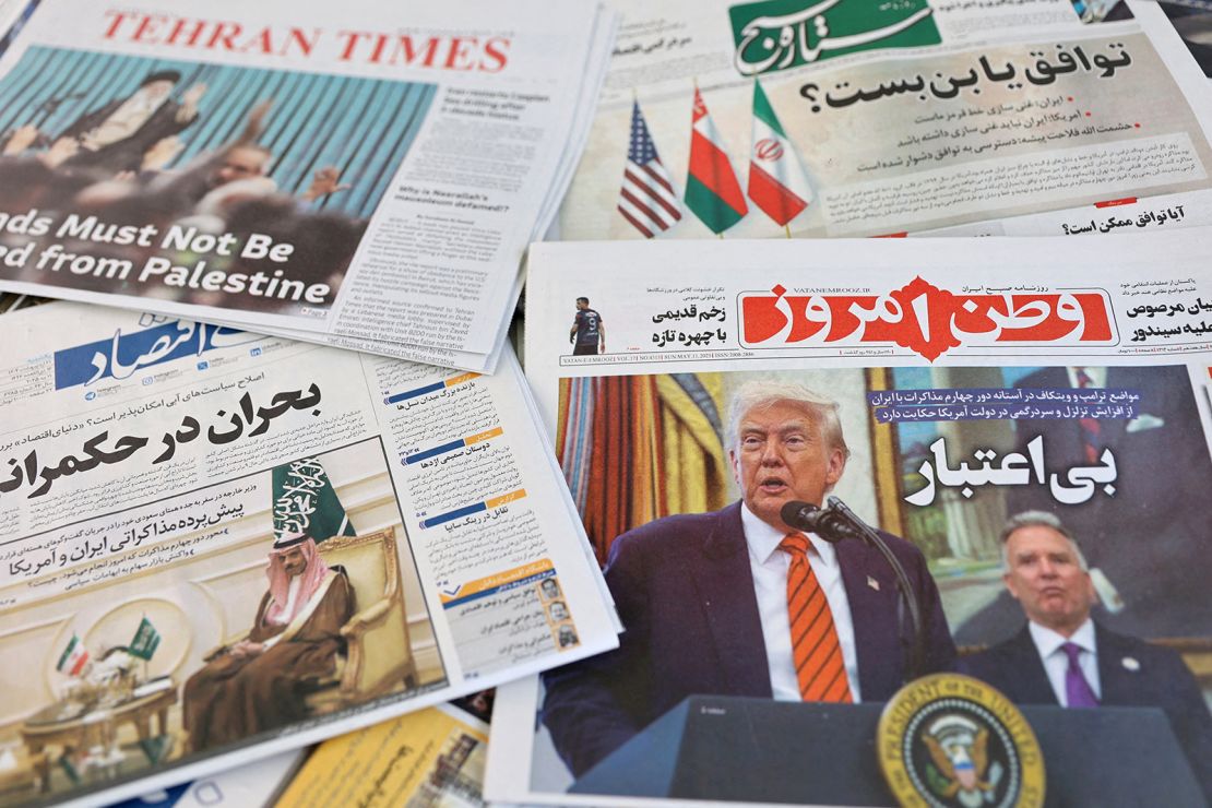 The Iranian newspaper with cover photos of Iranian President Donald Trump and the US Middle Eastern envoy is Steve Witkov on Wednesday in Tehran, Iran.