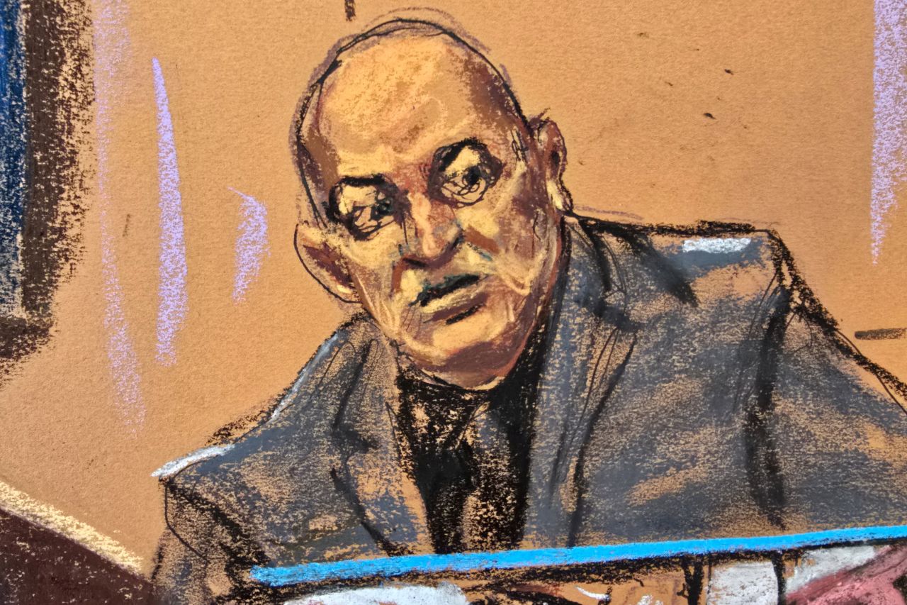 Arson investigator Lance Jimenez testifies on Wednesday, in this courtroom sketch.
