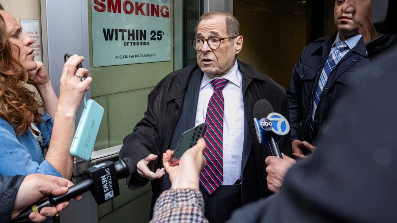 U.S. Congressman Jerry Nadler speaks to members of the media at US Immigration Court in New York City, U.S., May 28, 2025.
