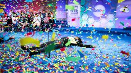 Faizan Zaki, 13, of Dallas, Texas, reacts after winning the annual Scripps National Spelling Bee in National Harbor, Maryland, U.S., May 29, 2025. REUTERS/Kevin Lamarque