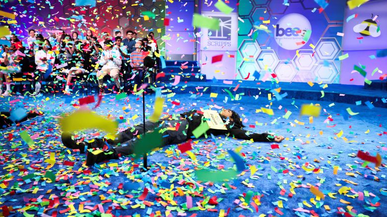 Faizan Zaki, 13, of Dallas, Texas, reacts after winning the annual Scripps National Spelling Bee in National Harbor, Maryland, U.S., May 29, 2025. REUTERS/Kevin Lamarque