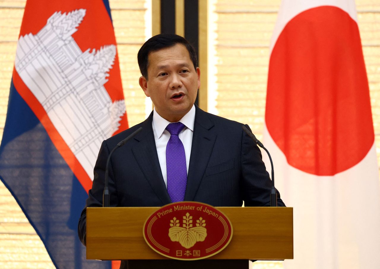 Cambodian Prime Minister Hun Manet speaks during a press conference in Tokyo on May 30.