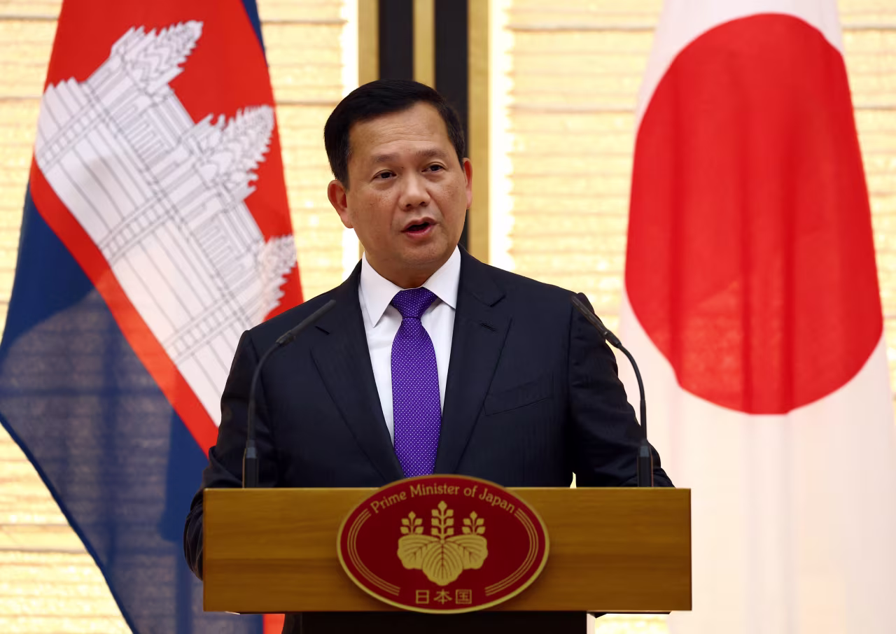 Cambodian Prime Minister Hun Manet speaks during a press conference in Tokyo on May 30.