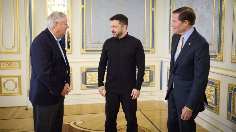 Ukraine's President Volodymyr Zelensky meets with US Sens. Lindsey Graham and Richard Blumenthal in Kyiv, Ukraine on May 30, 2025.