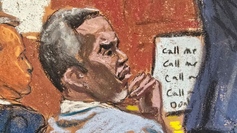 Sean "Diddy" Combs listens as prosecutor Madison Smyser questions witness "Mia" as she testifies in Combs' sex trafficking trial in New York City, New York, U.S., May 30, 2025 in this courtroom sketch. REUTERS/Jane Rosenberg