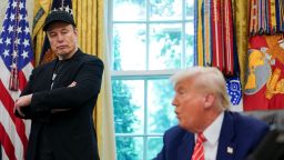 UElon Musk and President Donald Trump attend a press conference in the Oval Office of the White House on May 30, 2025.