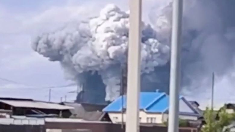 Smoke rises above the area following what local authorities called a drone attack on a military unit in the Sredny settlement, in the course of Russia-Ukraine conflict in the Usolsky district of the Irkutsk region, Russia, in this still image from a video published June 1, 2025.