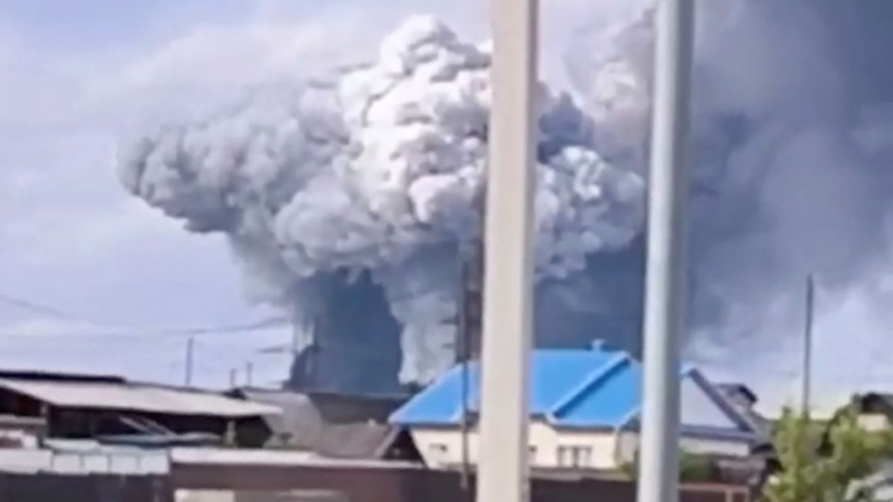 Smoke rises above the area following what local authorities called a drone attack on a military unit in the Sredny settlement, in the course of Russia-Ukraine conflict in the Usolsky district of the Irkutsk region, Russia, in this still image from a video published June 1, 2025.