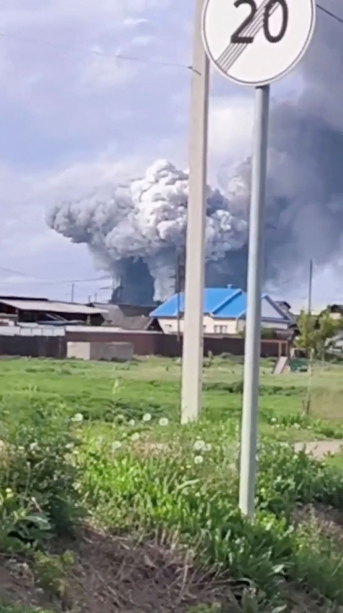 Smoke rises above the area following a Ukrainian drone attack in the Usolsky district of Russia's Irkutsk region, in this still image from a video published Sunday.