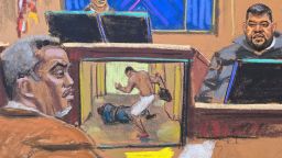 Sean "Diddy" Combs listens as hotel security guard Eddy Garcia testifies during Combs' sex trafficking trial in New York City, New York, U.S., June 3, 2025 in this courtroom sketch. REUTERS/Jane Rosenberg