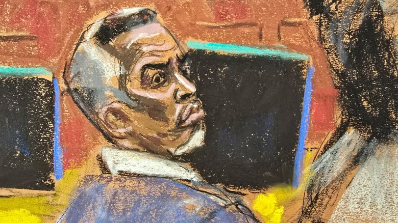 Sean "Diddy" Combs watches during cross examination of Cassie Ventura's friend Bryana Bongolan during Combs' sex trafficking trial in New York City, New York, U.S., June 4, 2025 in this courtroom sketch.
