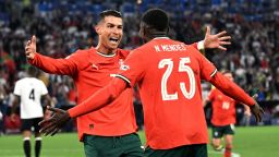 Portugal's Cristiano Ronaldo celebrates scoring their second goal in Munich, Germany on June 4, 2025.