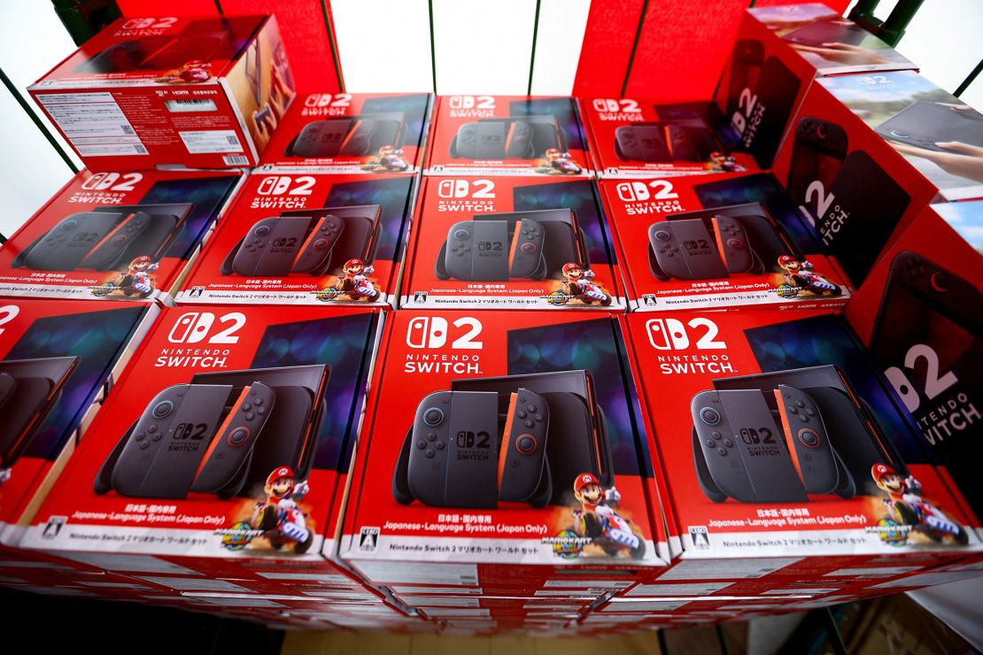 Nintendo Switch 2 gaming devices are stored on the day Nintendo starts selling the new consoles globally, at an electronics store in Tokyo, Japan, on June 5.