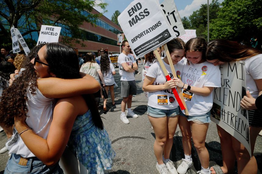 Classmates react and celebrate after an immigration judge ordered Gomes da Silva to be released on bond.