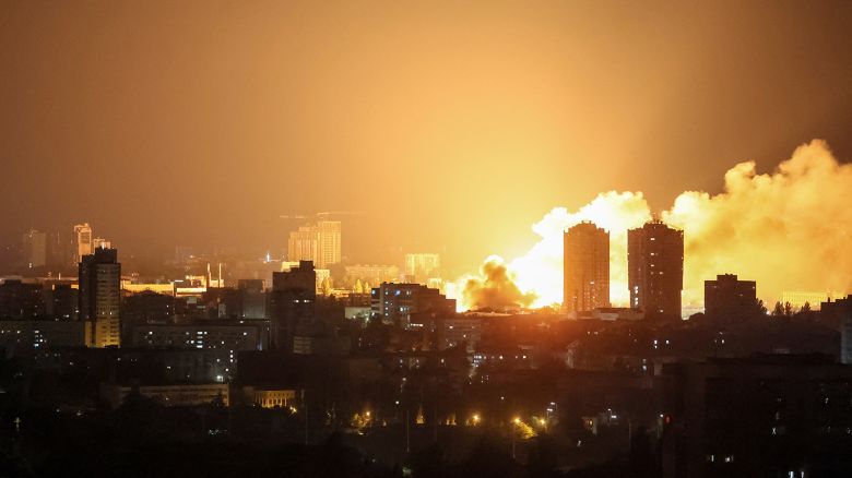 Fire and smoke rise in the city after a Russian drone strike, amid Russia's attack on Ukraine, in Kyiv, Ukraine June 6, 2025.