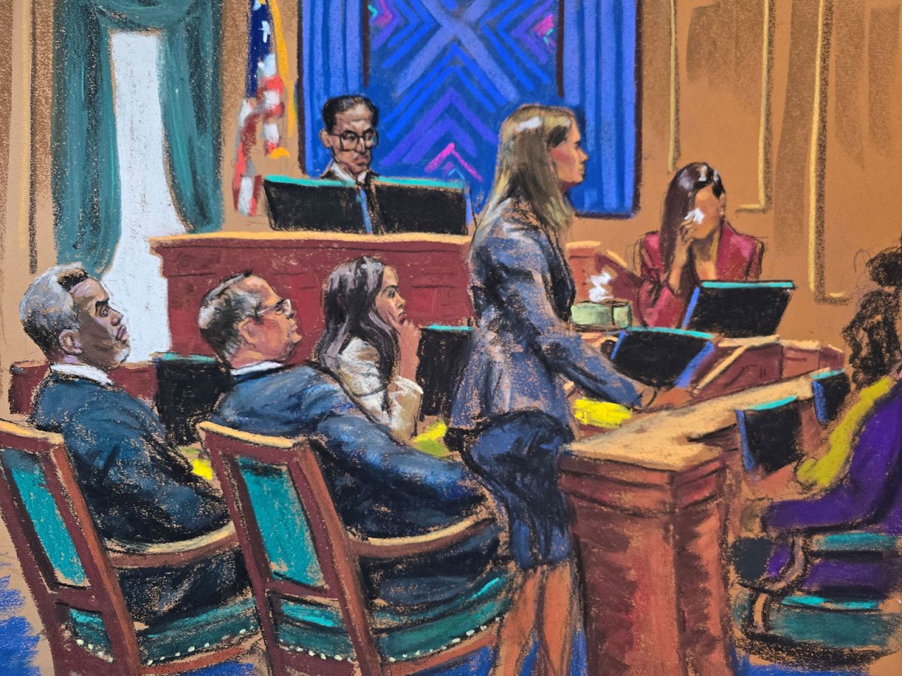 Sean "Diddy" Combs watches as Maurene Comey questions "Jane" on Friday.