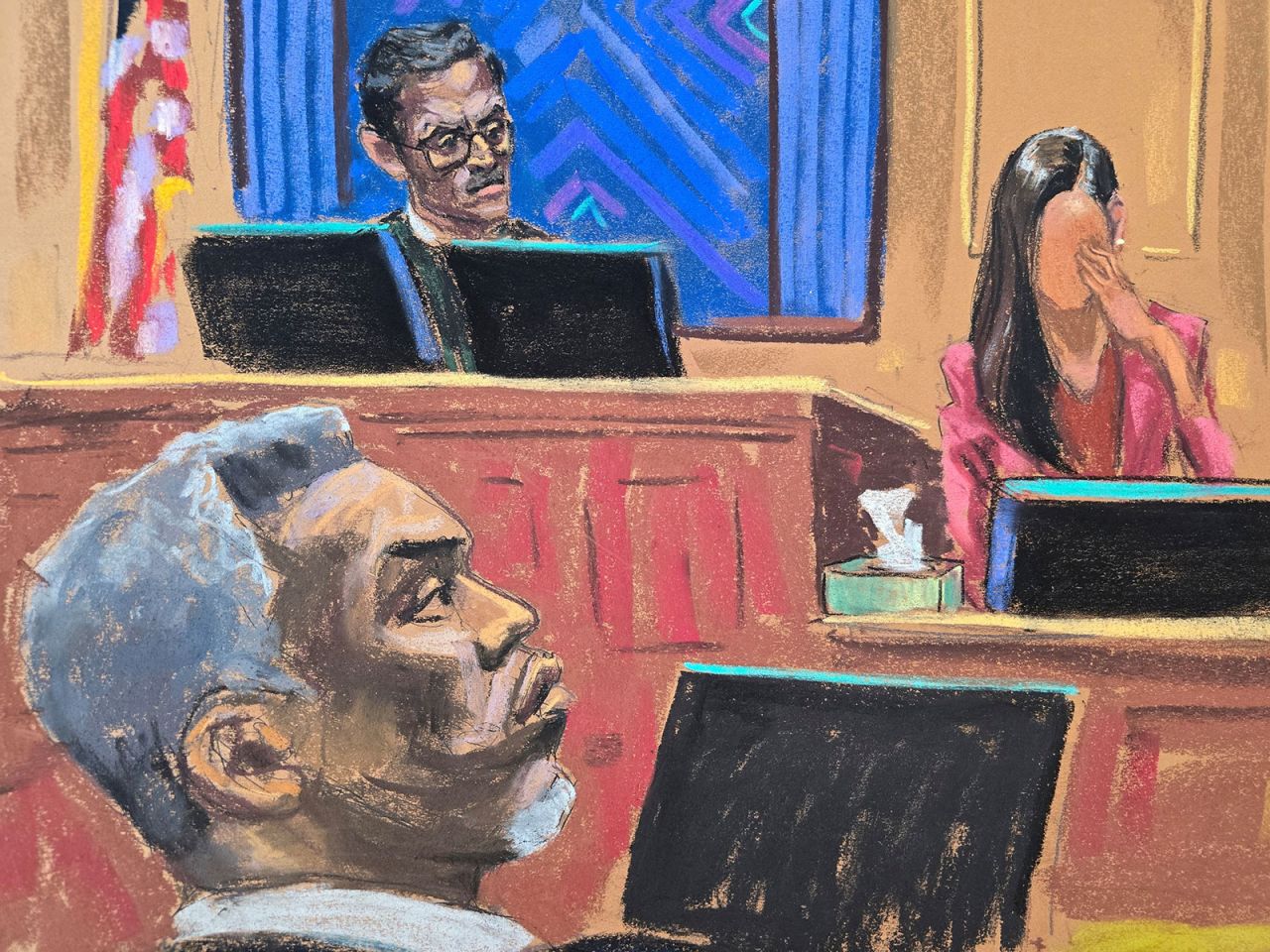 Sean "Diddy" Combs listens as "Jane" continues her testimony on Friday.