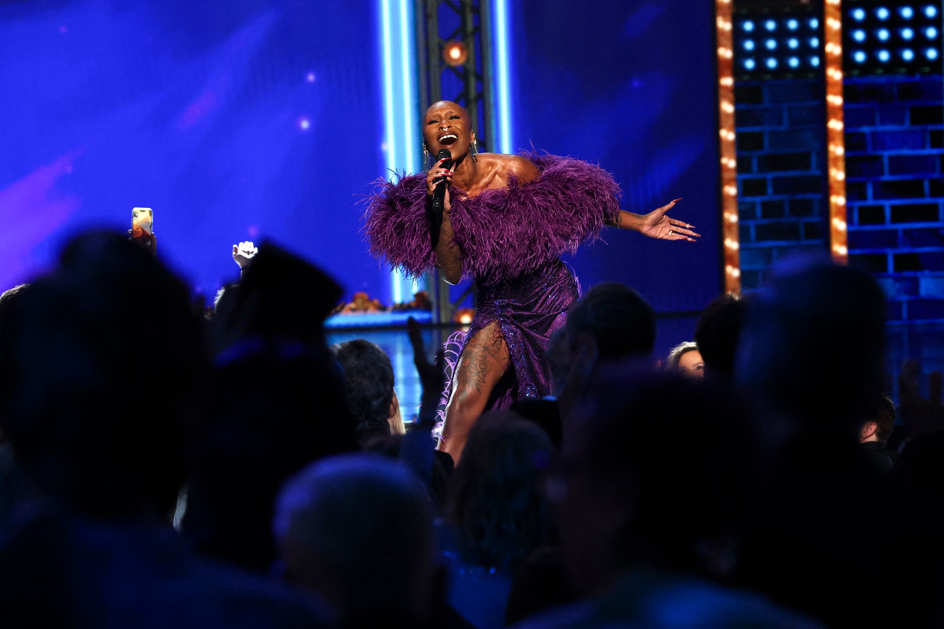 Host Cynthia Erivo closes the 78th Tony Awards with a musical number on Sunday, June 8, in New York.