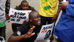 People react during a protest following Albert Ojwang's death in police custody at the Central Police Station, in Nairobi, Kenya, on June 9, 2025.
