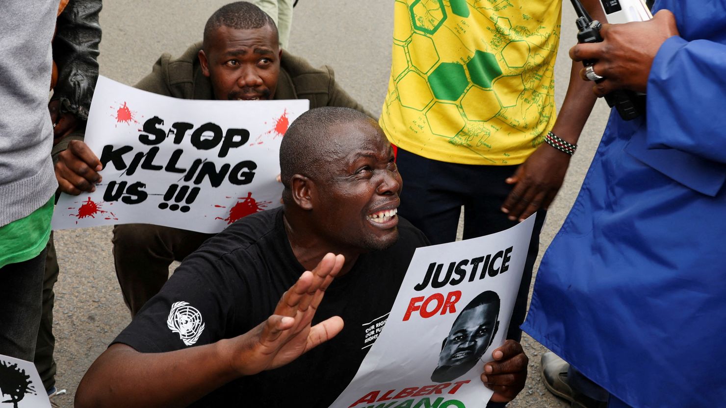 People react during a protest following Albert Ojwang's death in police custody at the Central Police Station, in Nairobi, Kenya, on June 9, 2025.