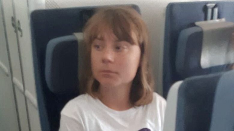 Greta Thunberg sits in a plane, in a location given as Tel Aviv, Israel, on Tuesday.