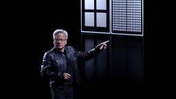 Jensen Huang, CEO of Nvidia, gestures as he speaks during the Viva Technology conference dedicated to innovation and startups at Porte de Versailles exhibition center in Paris, France, June 11, 2025.