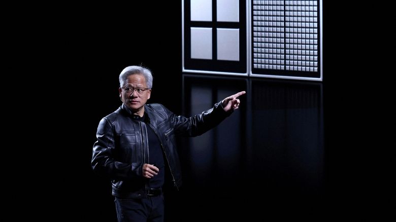 Jensen Huang, CEO of Nvidia, gestures as he speaks during the Viva Technology conference dedicated to innovation and startups at Porte de Versailles exhibition center in Paris, France, June 11, 2025.