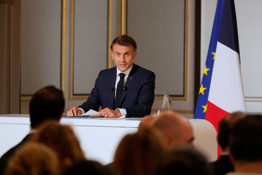 French President Emmanuel Macron holds a news conference at the Élysée Palace in Paris on June 13.