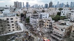 A drone photo shows the damage over residential homes at the impact site following missile attack from Iran on Israel, in Tel Aviv, Israel June 16, 2025. REUTERS/Moshe Mizrahi