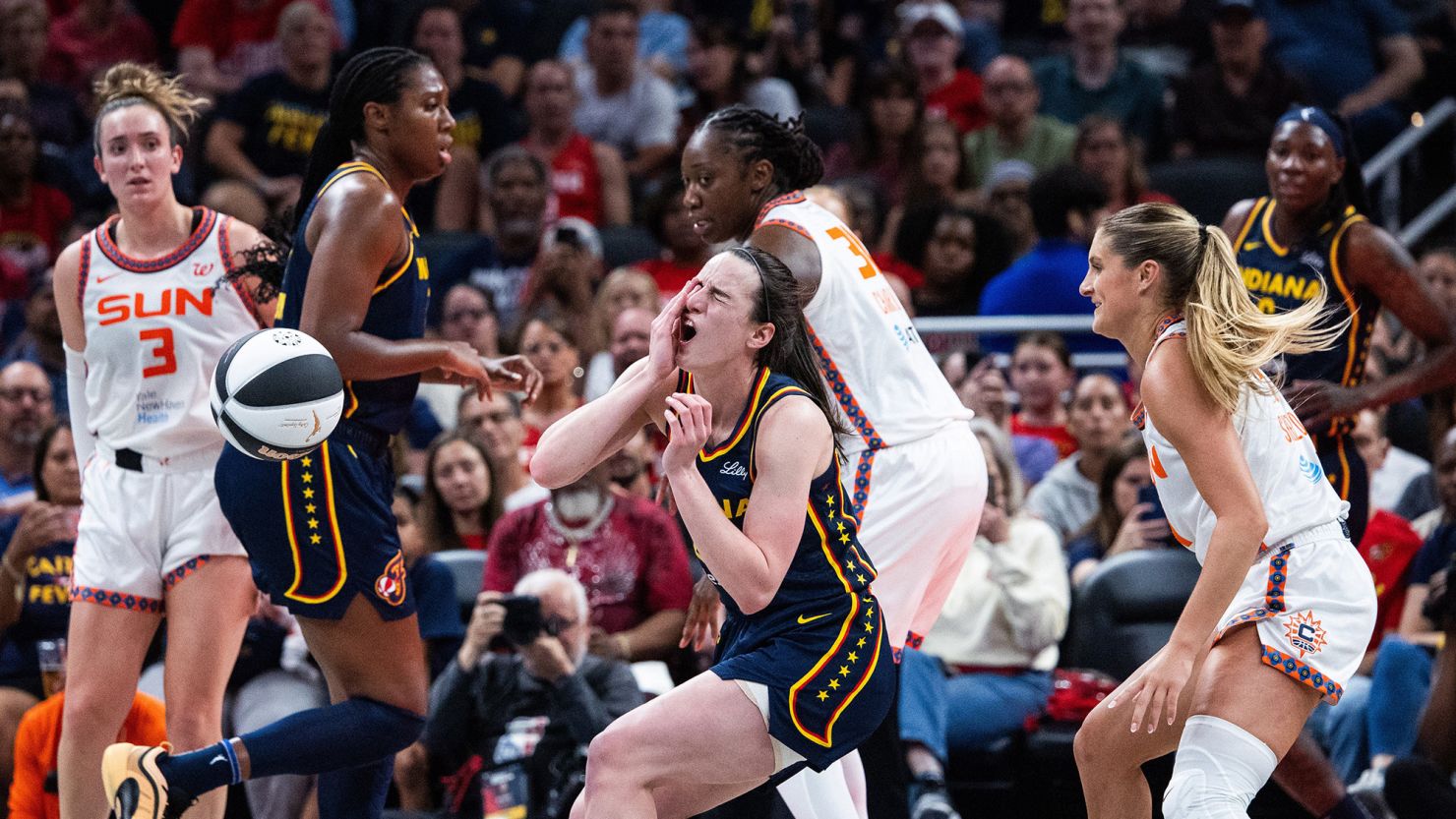 Caitlin Clark poked in eye and bumped to ground as Fever reach  Commissioner's Cup final after tetchy win over Sun | CNN