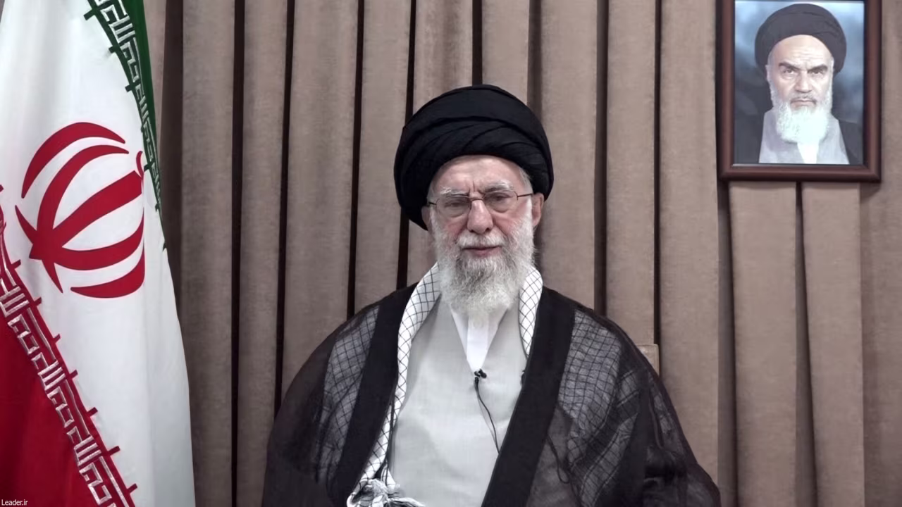 Iran's Supreme Leader Ayatollah Ali Khamenei speaks in a televised message following the Israeli strikes, in Tehran on June 18.