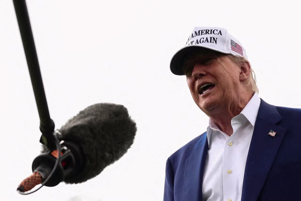 US President Donald Trump speaks to members of the media at the White House in Washington, DC, on Wednesday.
