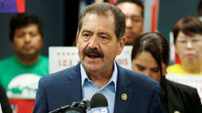 Rep. Jesus “Chuy” Garcia speaks during a press conference regarding an ICE facility in Broadview, Illinois, on June 18, 2025.