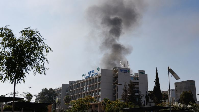 Smoke rises from Soroka Medical Center following a missile strike from Iran on Israel, in Be'er Sheva, Israel June 19, 2025.