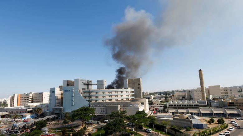 Smoke rises from Soroka Medical Center following a missile strike from Iran on Israel, in Be'er Sheva, Israel June 19, 2025.