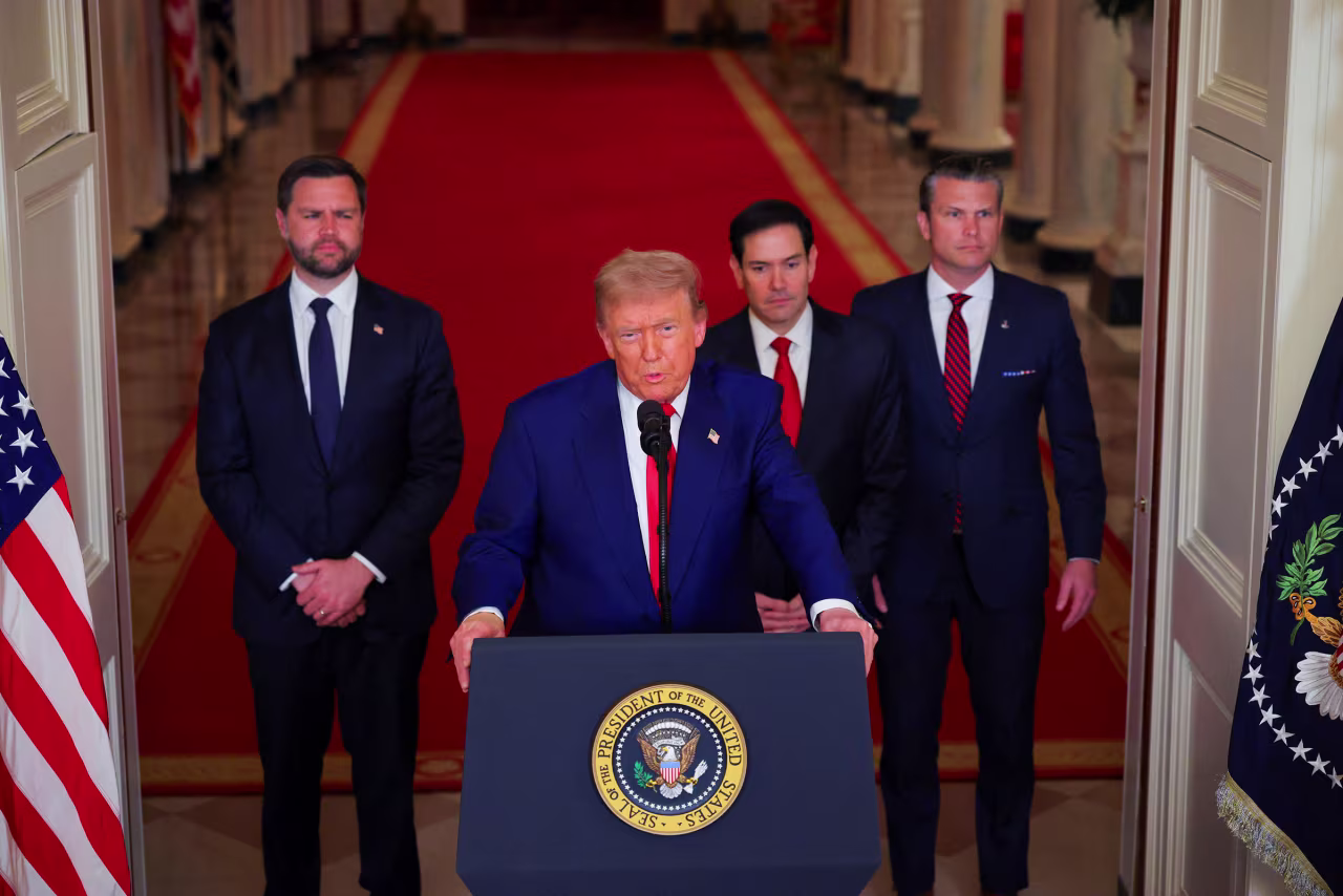 US President Donald Trump delivers an address to the nation at the White House on Saturday.