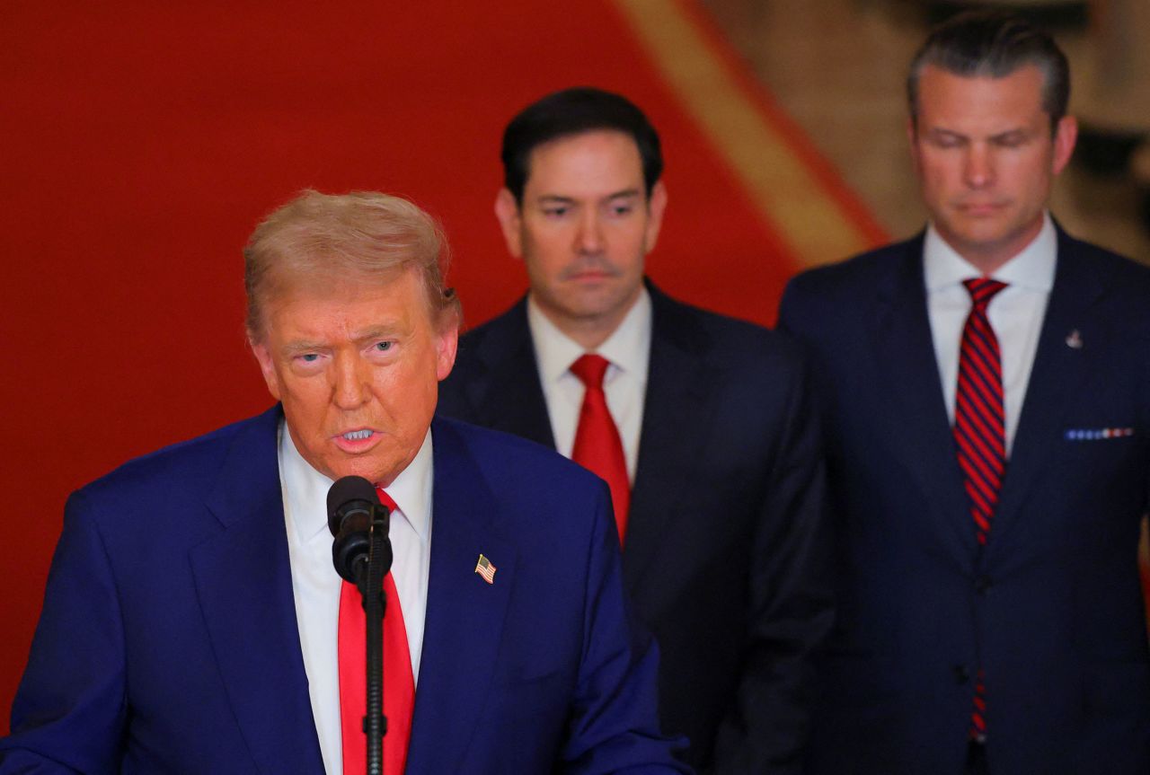 President Donald Trump delivers an address to the nation from the White House on Saturday night, following US strikes on Iran's nuclear facilities.