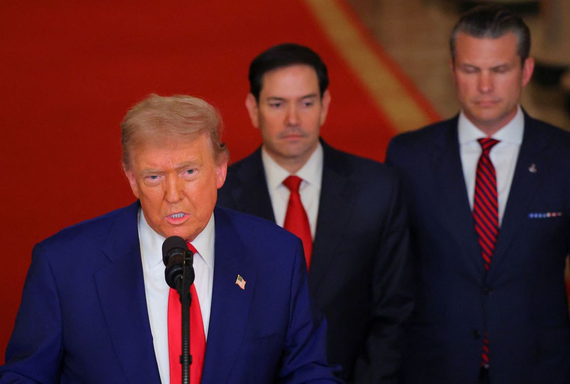 President Donald Trump delivers an address to the nation at the White House in Washington, DC, on June 21.