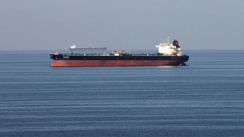 An oil tanker passes through the Strait of Hormuz.