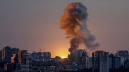 An explosion of a missile lights up the sky over the city during a Russian drone and missile strike, amid Russia's attack on Ukraine, in Kyiv, Ukraine June 23, 2025.