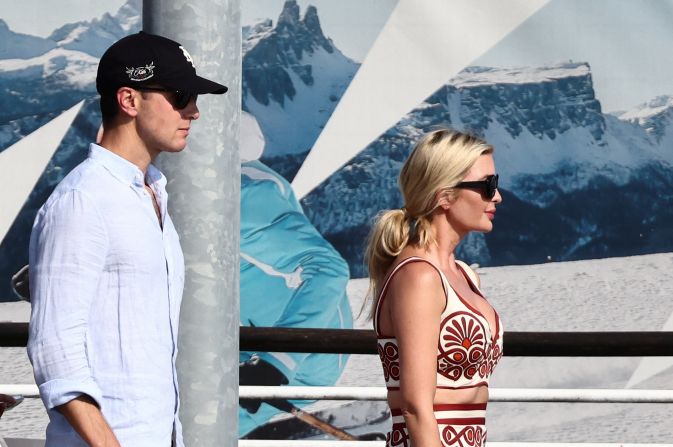 Ivanka Trump and her husband, Jared Kushner, exit the airport before getting into a water taxi in Venice on Tuesday.