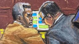 Sean "Diddy" Combs and his defense lawyer Marc Agnifilo watch as Joseph Cerciello, a special agent for Homeland Security Investigations, is questioned by defense lawyer Teny Geragos during Combs' sex trafficking trial in New York City, New York, U.S., June 24, 2025 in this courtroom sketch. REUTERS/Jane Rosenberg