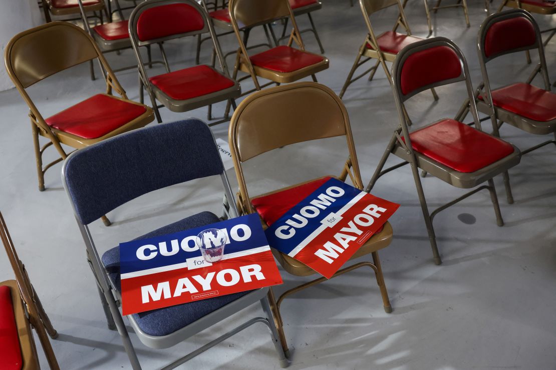 Signs in support of Cuomo lie discarded after his primary election night rally in New York City, U.S., June 24, 2025.