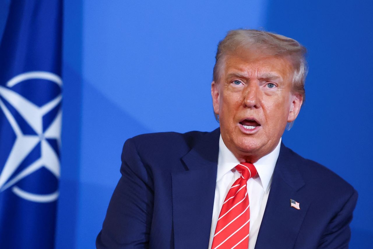 U.S. President Donald Trump speaks at the NATO leaders summit in The Hague, Netherlands, on Wednesday.